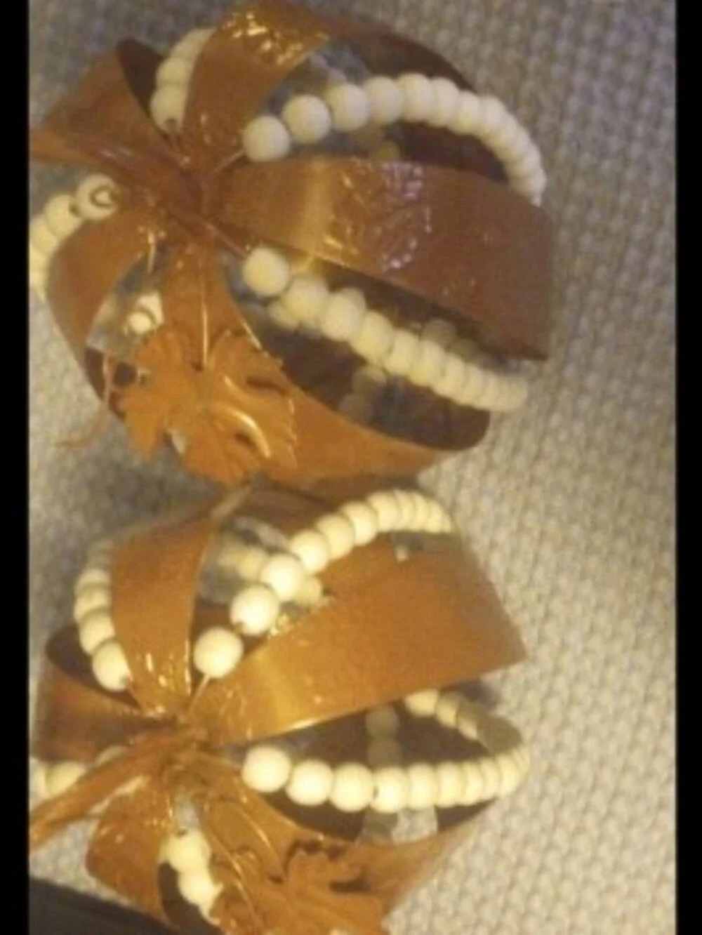 Rust Orange Decorative Pumpkin Pair with White Bead Accents